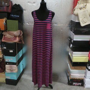 Paraphrase sleeveless cotton tank maxi dress striped pink & black size L NWT
